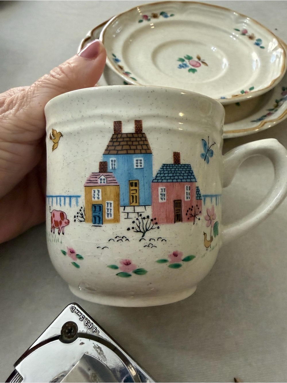 International Stoneware Cream Mug and Small Plate Set with Floral Accents - Picture 2 of 13